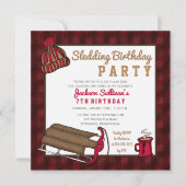 レッド |ブラックプライドそり誕生日パーティー 招待状 (正面)