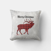 レッド&ブラックプレイドブルエルククリスマス装飾用クッション クッション (正面)