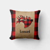 レッド&ブラックプレイドブルエルククリスマス装飾用クッション クッション (正面)