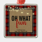 レッド/ブラックプレイド&クラフトタイポグラフィクリスマス メタルオーナメント (正面)