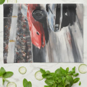 レッド&ブラックマッスルカー キッチンタオル (折り畳み)