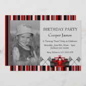 レッド&ブラックレースカー誕生日招待状 招待状 (正面/裏面)