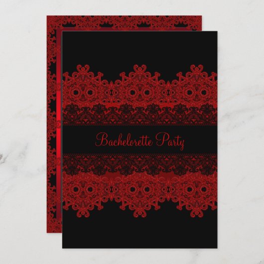 レッド&ブラックレースバチェロレッテ招待状 招待状 (正面/裏面)