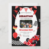 レッド&ブラックレース誕生日招待状-カスタム写真 招待状 (正面)