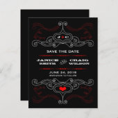 レッド&ブラックロックアンドロール音楽テーマ結婚ズ 案内ポストカード (正面/裏面)