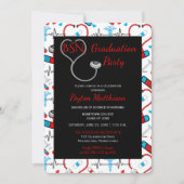 レッド |ブラック医療ナース卒業パーティー 招待状 (正面)