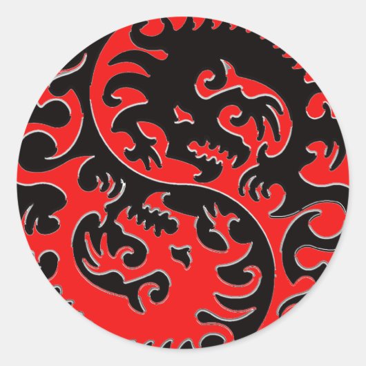 レッド&ブラック陰陽ドラゴン ラウンドシール (正面)