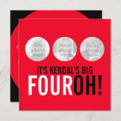 レッド&ブラック40th FOUROH!フォト誕生日招待状 招待状 (正面/裏面)