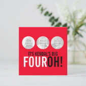 レッド&ブラック40th FOUROH!フォト誕生日招待状 招待状 (スタンド正面)