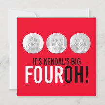 レッド&ブラック40th FOUROH！フォト誕生日招待状