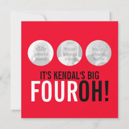 レッド&ブラック40th FOUROH!フォト誕生日招待状 招待状