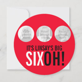 レッド&ブラック60th SIXOH!フォト誕生日招待状 招待状