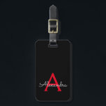 レッド ブラック ガーリー スクリプト モノグラム 名前 現代 ラゲッジタグ<br><div class="desc">赤と黒のモノグラム 名前を入力 スクリプト 署名 クッション。スーツケースのタグは、16歳の誕生日、結婚式、結婚前のお祝い、ベビーシャワー、独身パーティーのギフトとして最適で、洗練されたエレガントでモダンなスタイルが好きな人へのプレゼントにぴったりです。</div>