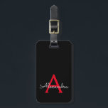 レッド ブラック ガーリー スクリプト モノグラム 名前 現代 ラゲッジタグ<br><div class="desc">赤と黒のモノグラム 名前を入力 スクリプト 署名 クッション。スーツケースのタグは、16歳の誕生日、結婚式、結婚前のお祝い、ベビーシャワー、独身パーティーのギフトとして最適で、洗練されたエレガントでモダンなスタイルが好きな人へのプレゼントにぴったりです。</div>