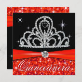 レッド ブラック キンセアニエラ プリンセス ティアラ 輝き 招待状 (正面/裏面)