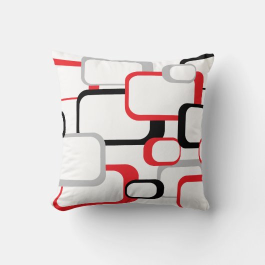 レッド、ブラック、グレーレトロスクエア クッション (正面)