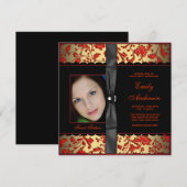 レッド ブラック ゴールド ダマスク フォト スイート16 パーティー 招待状 (正面/裏面)