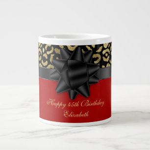 レッド ブラック ゴールド ヒョウ プリント 誕生日 ジャンボコーヒーマグカップ