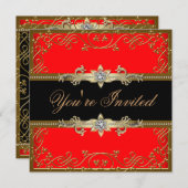 レッド ブラック ゴールド ブラック タイ パーティー 招待状 (正面/裏面)