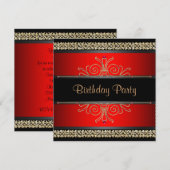 レッド ブラック ゴールド 女性の誕生日パーティー招待状 招待状 (正面/裏面)