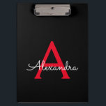 レッド ブラック スクリプト ガーリー モノグラム ネーム クリップボード<br><div class="desc">ブラックとレッドのモノグラム ネーム プランニング クリップボード。豪華でおしゃれなスタイルが好きな人への、スイート16の誕生日、結婚式、ブライダルシャワー、結婚記念日、ベビーシャワー、バチェロレッテパーティーのギフトに最適。</div>