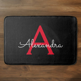 レッド ブラック スクリプト ガーリー モノグラム ネーム バスマット