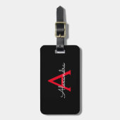 レッド ブラック スクリプト ガーリー モノグラム 名前 ラゲッジタグ (正面縦)