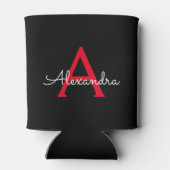 レッド ブラック スクリプト ガーリー モノグラム 名前 缶クーラー (裏面)