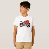 レッド ブラック スポーツ モーターサイクル Tシャツ (正面フル)