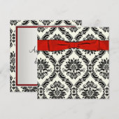 レッド ブラック タイ パーティー ブラック ダマスク パーティー ご招待 招待状 (正面/裏面)