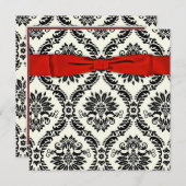 レッド ブラック タイ パーティー ブラック ダマスク パーティー インビテーション (正面/裏面)