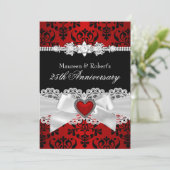 レッド ブラック ダマスク ハート ボウ 25周年記念 招待状 (スタンド正面)