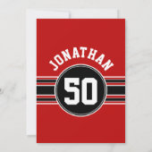 レッド ブラック チーム ジャージー 名前 番号 誕生日 招待状 (裏面)