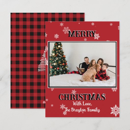 レッド＆ブラック バッファロー カントリー スタイル フォト ホリデー シーズンカード (正面/裏面)