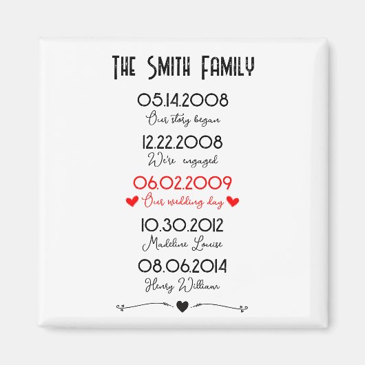 レッド ブラック ファミリー 重要 日付 思い出に残る 特別な マグネット (正面)