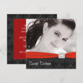 レッド ブラック フォト スウィート シックスティーン 誕生日パーティー 招待状 (正面/裏面)