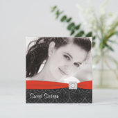 レッド ブラック フォト スウィート シックスティーン 誕生日パーティー 招待状 (スタンド正面)