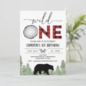 レッド ブラック フォト ワイルド ワン ルンバジャック 1歳 誕生日 招待状 (スタンド正面)