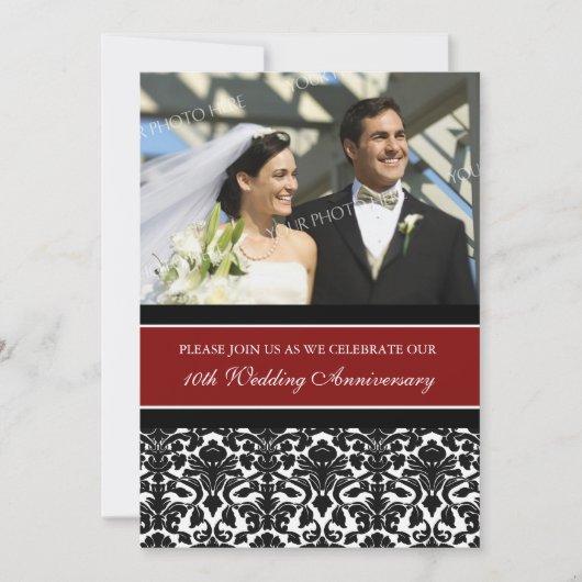 レッド ブラック フォト 10周年パーティー招待状 招待状 (正面)