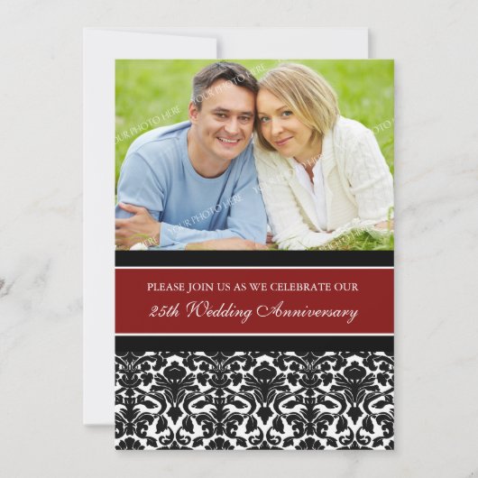 レッド ブラック フォト 25周年パーティー 招待状 (正面)