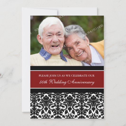 レッド ブラック フォト 50周年 パーティー 招待状 (正面)