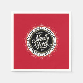 レッド、ブラック、ホワイトのニューヨーク・シティ・ロゴ スタンダードカクテルナプキン