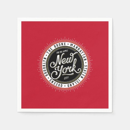 レッド、ブラック、ホワイトのニューヨーク・シティ・ロゴ スタンダードカクテルナプキン (正面)