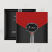 レッド ブラック ホワイト ダイヤモンド ブラック タイ パーティー 招待状 (正面/裏面)