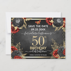 レッド ブラック ローズ 50歳の誕生日 シェアする日付を保存 ポストカード