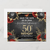 レッド ブラック ローズ 50歳の誕生日 保存日付のお知らせ ポストカード (正面/裏面)