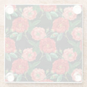 レッド＆ブラック ヴィンテージ ローズ パターン ガラスコースター (裏面)