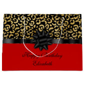 レッド・ブラック・金ゴールド・レオパード印刷のパーソナライエレガントズ ラージペーパーバッグ (正面)