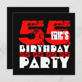 レッド ブラック 55歳の誕生日パーティー 55歳 V18 招待状 (正面/裏面)
