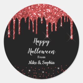 レッド・ブラッド・グリッター・ドリッピング・ヴァンパイア ハロウィン ブラック ラウンドシール